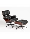 Wooden, leather and Metal Armchair and Footrest