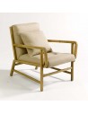 Oak and linen armchair with cushion