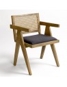 Natural oak chair, grid and linen seat