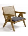 Natural oak armchair, upholstered seat and grid backrest