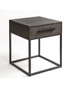 Gray oak and metal bedside table
