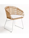 Synthetic rattan armchair metal and white cushion