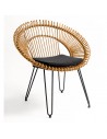 Synthetic round and black metal rattan armchair