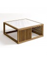 Oak, marble and tempered glass coffee table