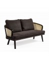 Black rattan sofa with gray upholstery