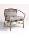 Teak and rope round outdoor armchair