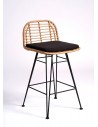 High stool for kitchen or island synthetic rattan and black metal