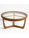 Round coffee table oak and tempered glass