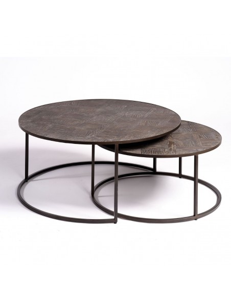 Set de mesas redondas roble grisáceo y metal negro Foto: SOLE-1 WEB