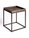 Gray oak and black metal checkered side table