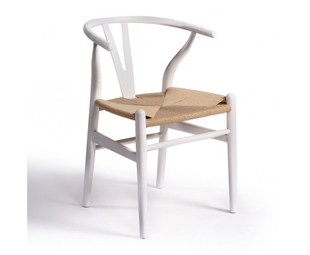 Silla blanca de madera y asiento de cuerda Foto: xn7031blanca 