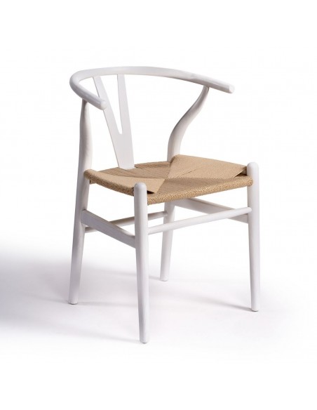 Silla blanca de madera y asiento de cuerda Foto: xn7031blanca 