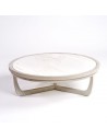 Grande table basse ronde en chêne grisâtre et pierre