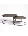 Set de tables rondes chêne gris et métal noir