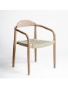 Cadeira de madeira de eucalipto e corda cinzenta clara