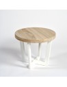 Round Bleached Teak and Light Gray Aluminum Side Table
