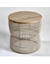 Side table in bleached teak and stone-coloured rope