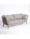 Outdoor sofa with two armrests wood and greyish white rope