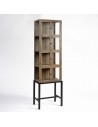 Oak display cabinet with metal leg.