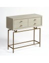 2-Drawer Console Greyish White Oak and Gold Metal