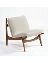 Ivory upholstered armchair with natural wood finish