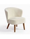 Ivory upholstered armchair with natural wood finish legs
