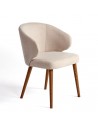 Upholstered chair in beige stone and natural wood finish leg