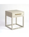 Bedside table finished in oak with a grayish white finish.