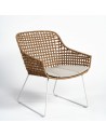 Outdoor armchair synthetic rattan natural toasted color and gray cushion