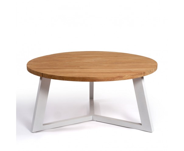 Mesa de comedor de exterior de teca color natural y aluminio  Foto: MAXINE-mesa-comedor-teca-natural-pata-aluminio-piedra (3)