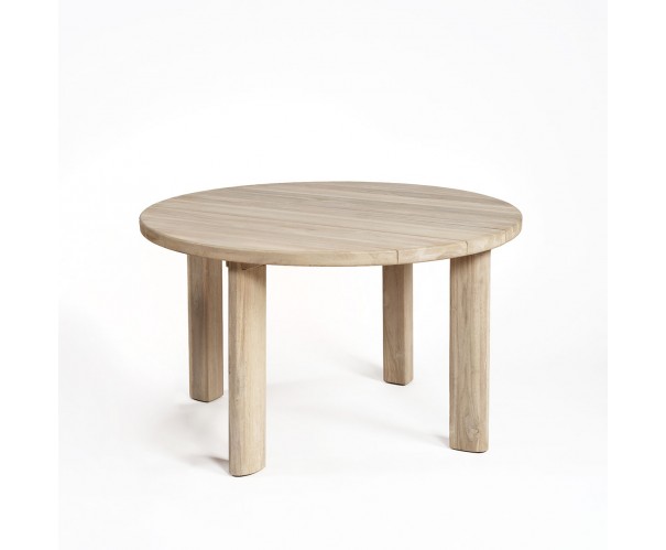 Mesa de comedor redonda de teca con 4 patas Foto: ORIEL-mesa-comedor-redonda-4-patas-exterior-teca-envejecida (1)