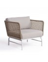 Taupe/stone colored metal and rope armchair