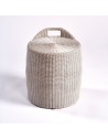 Cylindrical side table synthetic rattan stone color