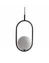 Black metal lamp with white glass globe