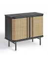 Sideboard with two dark oak and rattan doors