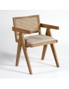 Oak dining armchair, natural grid and ecru upholstery