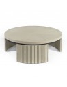 Round gray-white and black metal coffee table with slatted legs