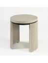 Round greyish white and black metal slatted leg side table