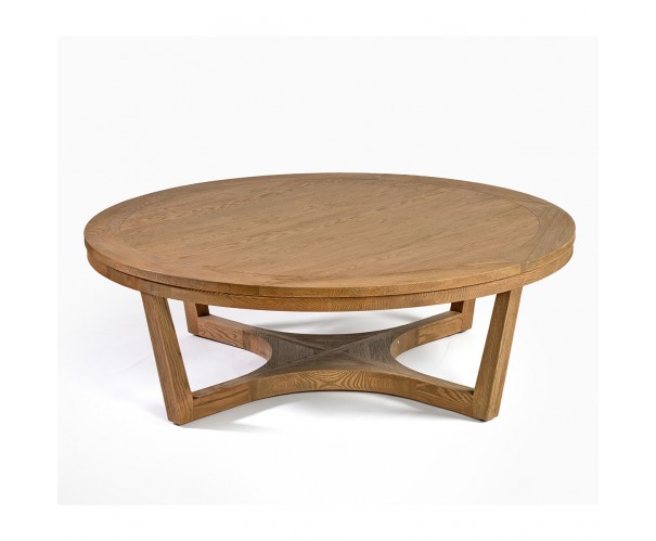 Mueble de centro redonda acabada roble natural Foto: MILANO-mesa-centro-roble-tapa-roble-pata-madera