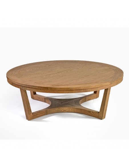Mueble de centro redonda acabada roble natural Foto: MILANO-mesa-centro-roble-tapa-roble-pata-madera