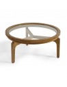 Round natural oak wood and glass coffee table - 80