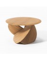 Round teak coffee table with interlocking leg