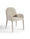 Gray bouclé upholstered dining armchair