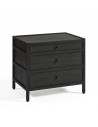 Black oak finished wooden chest of drawers with 3 drawers