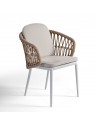 White aluminum and rope outdoor dining chair