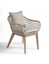 Outdoor dining armchair wood and rope grayish white