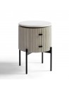 Round bedside table grayish white wood and black metal