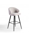 Sand upholstered stool with black metal leg