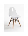 Transparent chair with wooden leg