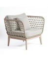 Eucalyptus wood and grayish white rope armchair